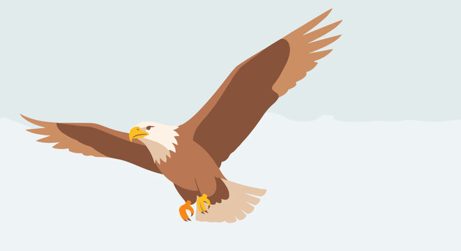 Bald eagle soaring majestically in flat vector illustration style