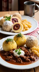 Traditional Czech dumplings and meat dishes.