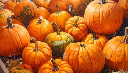 Vibrant autumn bounty: A striking display of pumpkins capturing the essence of fall season