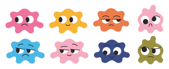 Set of Eight Cartoon Blob Characters with Various Emotions on White Background monster creature