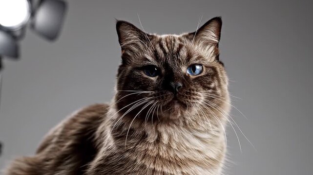 Beautiful Siamese Cat with Bright Blue Eyes in Professional Photo Studio