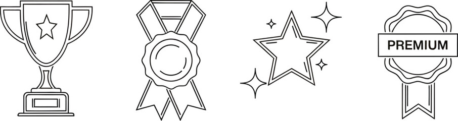 Collection of award icons featuring trophy medal star and ribbon