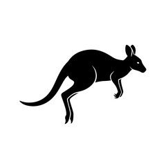 Fototapeta premium Silhouette of a jumping kangaroo in black and white on a white background.