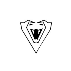 Fierce Stylized Animal Head Logo with Fangs, Modern Geometric Shield Design, Black and White Vector Graphic