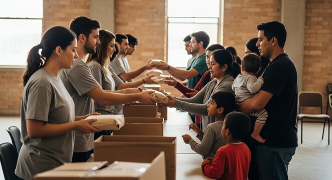 Volunteers Distributing Food to Families.