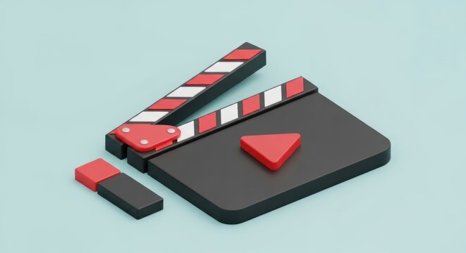 Isometric clapperboard illustration for filmmaking and cinema production