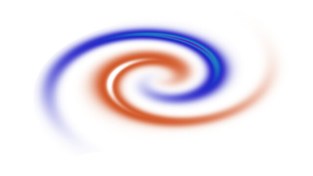 Dual color blue and orange light spiral isolated on transparent background. Dynamic swirling motion blur, energetic curved lines, glowing abstract vortex for tech and sci-fi design.