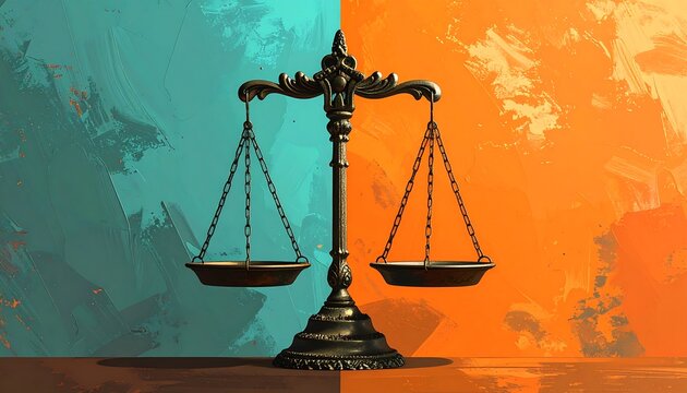 Artistic depiction of justice scales symbolizing balance and law concept