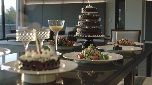 Luxurious buffet table with various dishes including sushi, lobster, and desserts for event catering