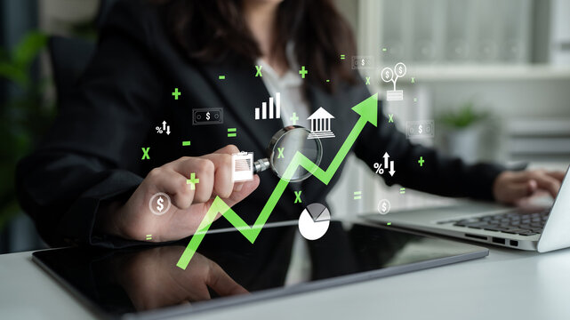 A concept of financial growth and economic success. An upward trend in business investment, profit, and stock market performance. Motif