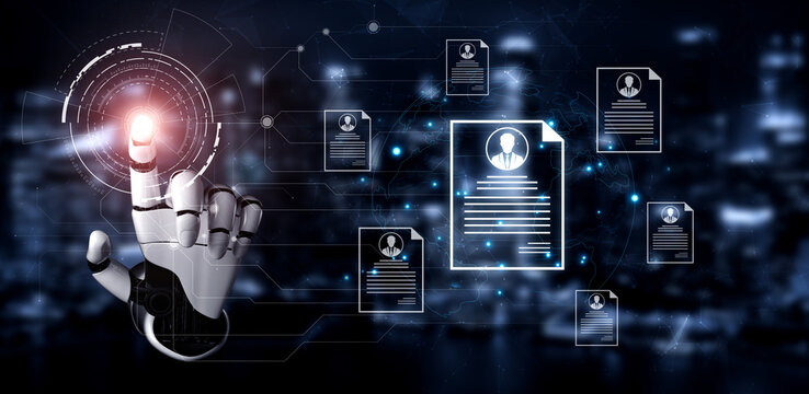 An AI assistant automates the global recruitment process by scanning candidate resumes. This smart human resources system selects the best profiles for the company's workforce. Fermion
