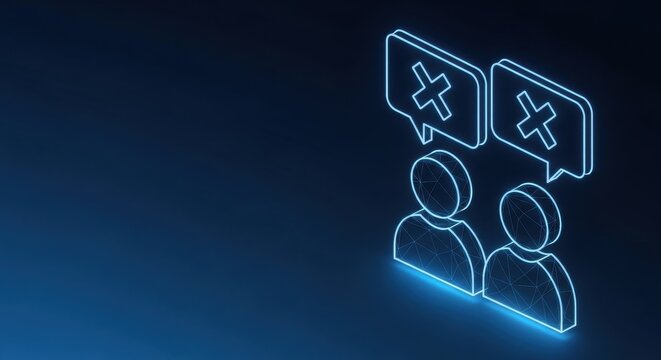 Digital network of people with rejected communication symbol in glowing abstract design