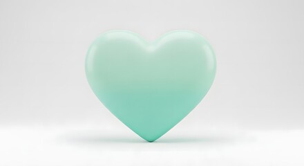 Obraz premium Soft matte turquoise heart shape illustration on plain white floor background creating elegant minimal composition for valentines and social media