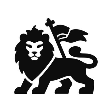 Lion of Judah Symbol with Flag - Reggae Rastafari Emblem Solid Black Vector Icon