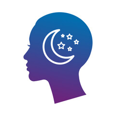 Silhouette of a woman's head with a moon and stars inside representing dreams