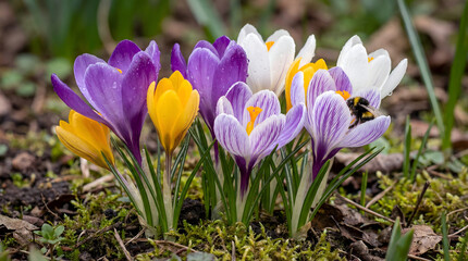 Colorful Crocus Flowers in Bloom