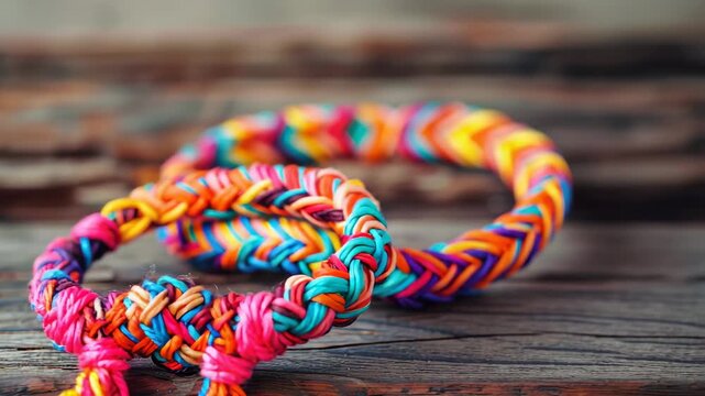 Colorful braided rope on a rustic wooden surface, symbolizing strength and diversity