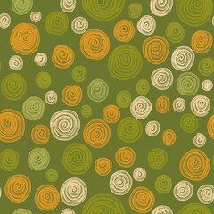 Fototapeta premium Abstract seamless pattern with beige, orange and green polka dot spots. Hand painted illustration. For design, print, fabric or background.
