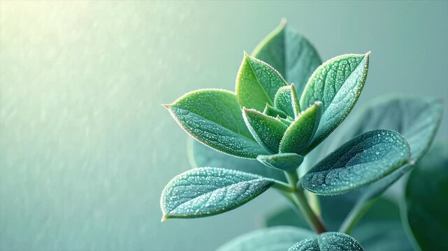Green Plant Leaves with Water Droplets on Soft Background