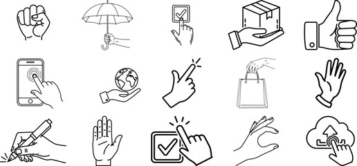 Collection of hand gestures and everyday objects illustrations © mdkamran