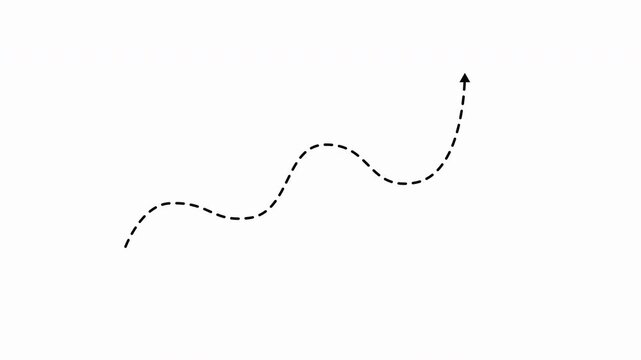 Animated dashed arrow moving smoothly on transparent background, minimal motion graphic element. Moving arrow, navigation arrow, direction arrow, motion graphic, alpha channel