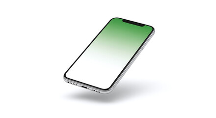 "A floating smartphone mockup with a blank white screen, featuring a green gradient background, ideal for showcasing St. Patrick's Day designs or promotions."