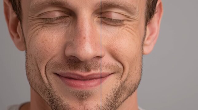 The Evolution of a Smile: A captivating split image showcases the natural face, alongside a revitalized side, highlighting a journey of self-care and renewal. 