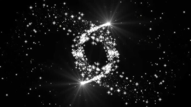 Magic glitter star line sparkle trail animation, fast glittering star line, white glowing starlight glitter sparkle path, falling white glitter particles effect on black screen, 4k loop animation