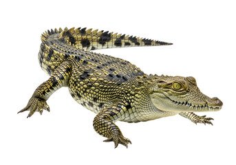 Obraz premium Young Crocodile Resting on White Background