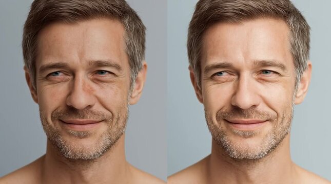 Aging Before and After: A striking comparison of a mature man showcases a noticeable transformation.