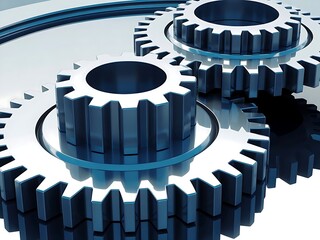 Interconnected gears in metallic blue machinery