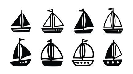 Sailboat and Sailing Ship Silhouette Icon Set Marine Boat Vector Illustration © MDYASINARAFAT