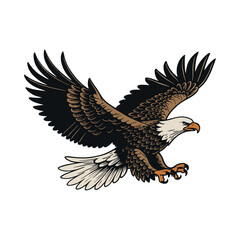 Bald Eagle flying isolated on white background hand-drawn vector illustration