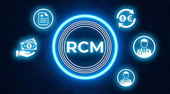 Revenue Cycle Management RCM concept with medical finance and payment icons