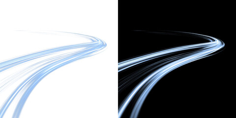 Abstract glowing blue curves stretching into the distance representing data transfer and high speed internet connectivity through light on transparent background PNG