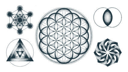 Sacred Geometry Symbol Collection Including Flower of Life for Spiritual Meditation Esoteric and Tattoo Design Use