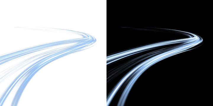 Abstract glowing blue curves stretching into the distance representing data transfer and high speed internet connectivity through light on transparent background PNG