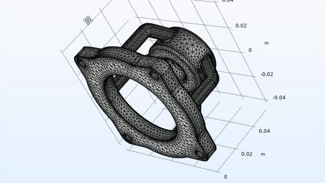 Video animation of engineering 3d modeling of
metal cover with rotation using computer 
aided design system with grid. Technic education cad analysis of steel mechanical part with hole.