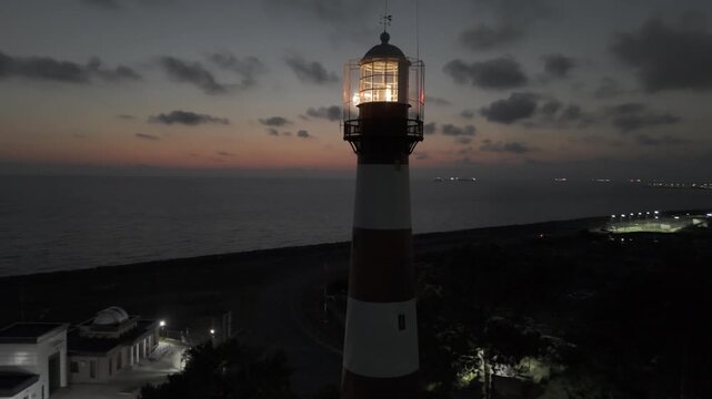 Lighthouse at The Black Sea coast in Georgia at night