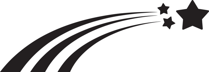 Abstract shooting star graphic with three dark stars and flowing lines representing movement © Jeasmin