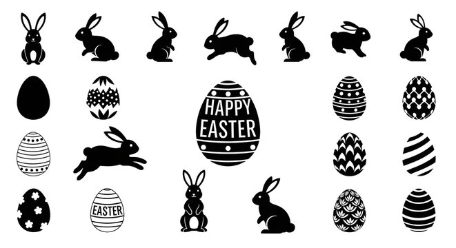 Easter themed clip art collection with bunnies and decorated eggs