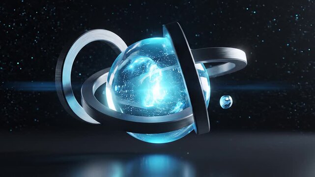 Globe Encapsulated in Metallic Rings Floating in Space