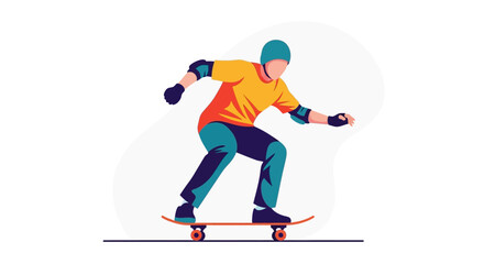 Naklejka premium Skateboarder in action with protective gear.