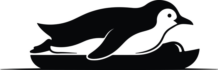 Vector cute penguin sliding on its belly over the ice silhouette design © Tamjida Alam