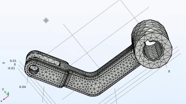 Video animation of engineering 3d modeling of
metal bracket with rotation using computer 
aided design system with grid. 
Technic education cad analysis of steel mechanical part with hole.