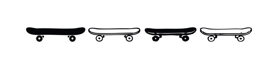 Skateboard vector icons set. Skate board sport equipment illustrations in solid and outline doodle style. © liubomir118809