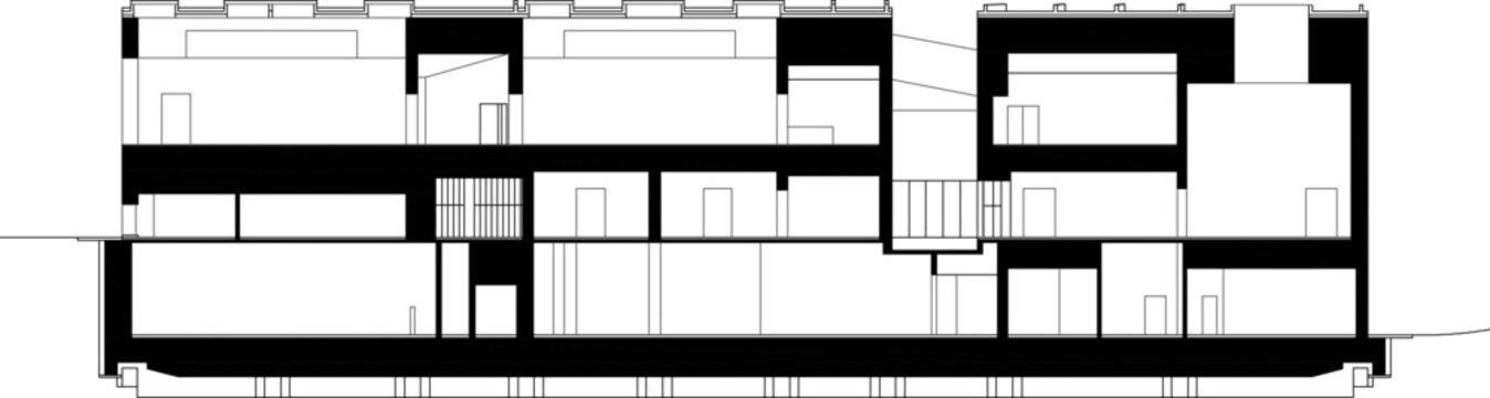 Vector sketch illustration of silhouette design section view of modern museum building facade 