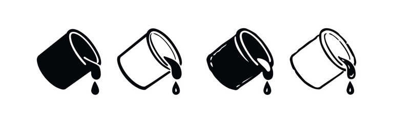 Spilling paint can icons set. Liquid drip symbols for artistic and creative projects.