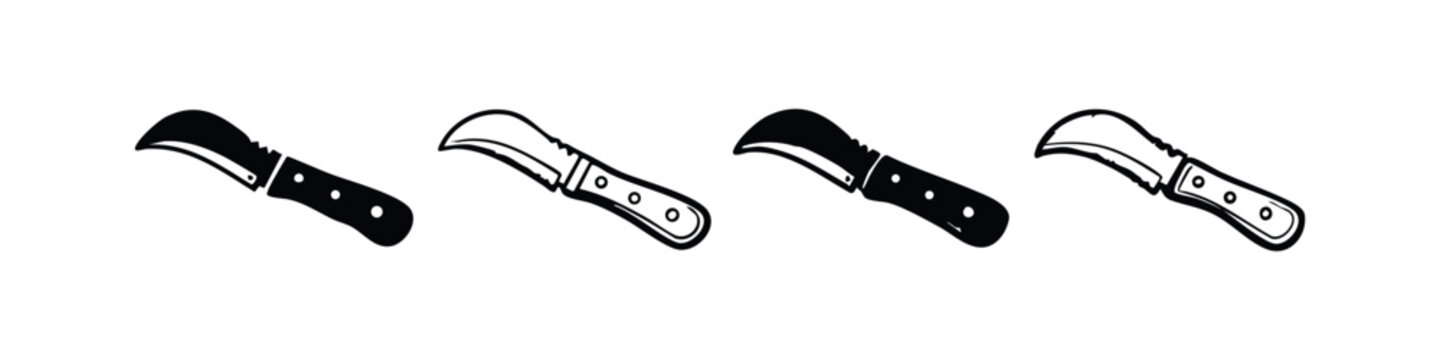 Harvesting and Pruning Knife Vector Icon Set for Gardening Tools