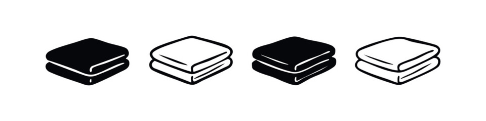 Stack of Folded Clothes or Blankets Icons Set. Laundry, Storage and Household Vector Illustrations.